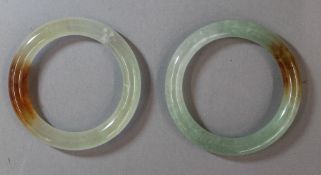 Two Chinese carved russet jade bangles