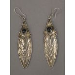 A pair of star mineral set leaf form silver earrings (6.