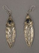 A pair of star mineral set leaf form silver earrings (6.