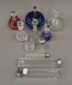 A collection of various scent bottles,