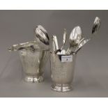 A small quantity of silver plate, to include an ice bucket, nips, flatware, etc.