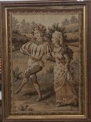 A pair of Continental needlework tapestry pictures depicting figures in rural scenes