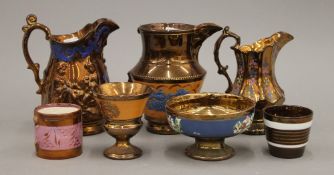 A quantity of Victorian copper lustre wares, glassware,