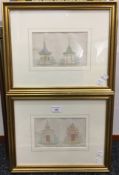 A pair of architectural coloured prints, framed and glazed, 19 x 11.