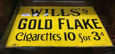 A double sided enamel sign for Wills's Gold Flake Cigarettes and Westward Ho Smoking Mixture