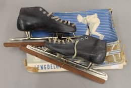 A boxed pair of 1950s Scandinavian ice racing skates