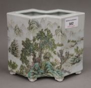 A Chinese porcelain double brush pot