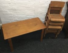 Five vintage child's school chairs and a matching table