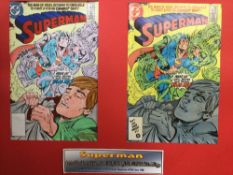 Superman, hand painted comic production art by Anthony Tollin, framed, each sheet 16.