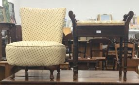 An upholstered nursing chair, together with an Edwardian piano stool with hinged seat.