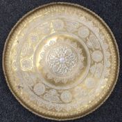 A large 19th century silver and copper onlaid Cairoware brass tray,