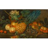 FLEMISH SCHOOL (17th century) Still Life of Fruit and Flowers Oil on metal, framed. 47.5 x 29 cm.