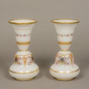 A pair of late 19th century gilded and painted opaline glass vases Each of flared waisted form,