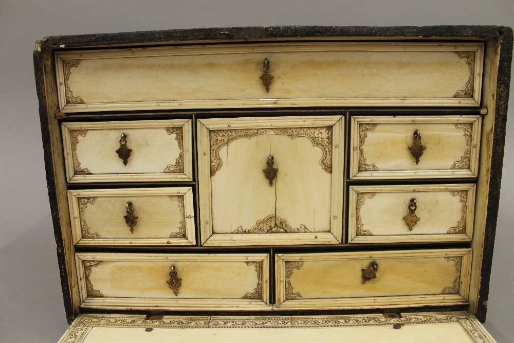 An 18th century chinoiserie lacquer and ivory table cabinet Of typical rectangular form, - Image 9 of 19