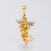 A 20th century 18 ct gold and probably platinum diamond set winged devilled pendant The suspension