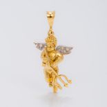 A 20th century 18 ct gold and probably platinum diamond set winged devilled pendant The suspension
