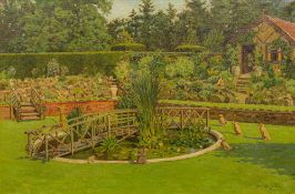 STANLEY W BARWELL (born 1892) British Bridge Over the Lily Pond Oil on canvas,