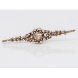 An antique Dutch 14 ct gold and unmarked white metal diamond set bar brooch with oak leaf