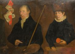 ENGLISH SCHOOL (19th century style) The Draughtsman and His Apprentice Oil on board, framed.