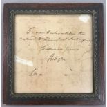 ELIZABETH BILLINGTON (1765-1818) British Signed handwritten note Framed and glazed;