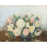 MARION L BROOM (1878-1962) British (AR) Still Life of Peonies in a Bowl Watercolour and pastel,
