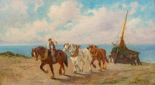 CHARLES W OSWALD (19th/20th century) British Working Horses in Landscapes Oils on canvas, signed,