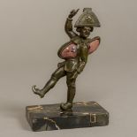 A 19th century patinated bronze figurally pin cushion formed as Mr Punch Modelled wearing a bicorn