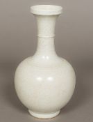 A Chinese crackle glaze baluster vase With allover creamy glaze,