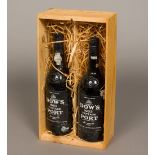 Dow's 1983 Vintage Port Bottled 1985, two bottles, in part old wooden case.