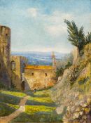 CONTINENTAL SCHOOL (19th century) Figure Before a Hill Side Villa Oil on board,