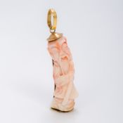 A Chinese carved coral pendant Formed as Shou Lao, on an unmarked gold mount with suspension loop.