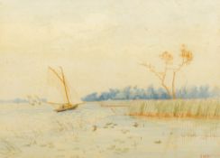 CHARLES HARMONY HARRISON (1842-1902) British Wroxham Broad Watercolour, signed, framed and glazed.