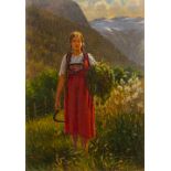 EMMA PASTOR NORMANN (1871-1954) German (AR) Alpine Girl in Traditional Costume Oil,