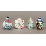 A Chinese porcelain snuff bottle Of flattened square section form,