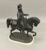 After HUNT Tudor Horseman Bronze, bears signature. 83 cm high.