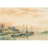 JOHN HAMILTON GLASS (19th/20th century) Figures and Boats Quayside Watercolour, signed,