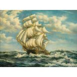 Attributed to A DAVID BELL (1884-1966) British Clipper in Full Sail Oil on board, framed. 39.