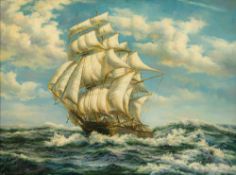 Attributed to A DAVID BELL (1884-1966) British Clipper in Full Sail Oil on board, framed. 39.