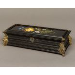 A 19th century Continental pietra dura inset glove box Of carved rectangular form,