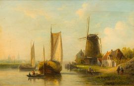 P WILLIOT (19th century) Belgian Dutch River Scene Oil on canvas, indistinctly signed, framed.