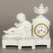 A 19th century Meissen blanc de chine cased mantel clock, examined and retailed by Lund & Blockley,