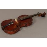 A late 19th century/early 20th century French 3/4 size violin A label to the interior "Celebre