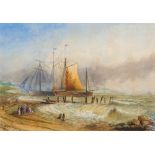 IRISH SCHOOL (19th century) Stranded vessels, Bray Watercolour, titled,