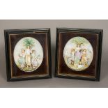 A pair of late 19th century Continental high relief bisque porcelain panels Both worked with
