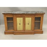 A 19th century variegated marble topped burr maple dwarf breakfront bookcase The shaped topped