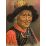 J A HULBERT (1900-1979) Indian Portraits of an Elderly Tibetan Trader and His Wife Pastels,