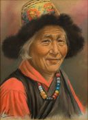 J A HULBERT (1900-1979) Indian Portraits of an Elderly Tibetan Trader and His Wife Pastels,