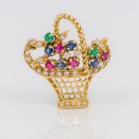 A gold, diamond and gem set brooch Worked as a basket of flowers, hallmarks indistinct. 2.