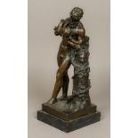 After The Antique Bearded Male Holding an Infant beside a Tree Stump Bronze,