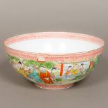 An early 20th century eggshell porcelain bowl Well painted with courtly and other figures in a